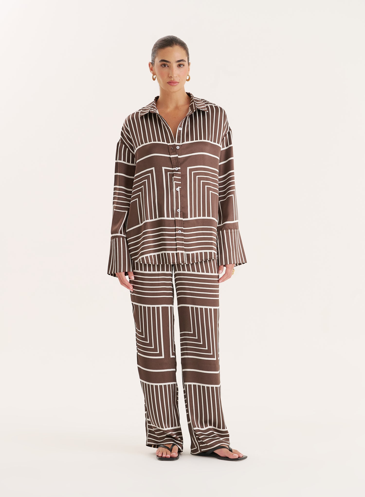 Chocolate Abstract Print Satin Trouser